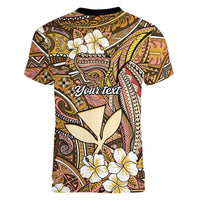 Personalised Hawaii Tribal Humpback Whale Women V-Neck T-Shirt Melemele Hibiscus Seamless Pattern