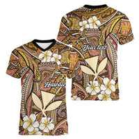Personalised Hawaii Tribal Humpback Whale Women V-Neck T-Shirt Melemele Hibiscus Seamless Pattern