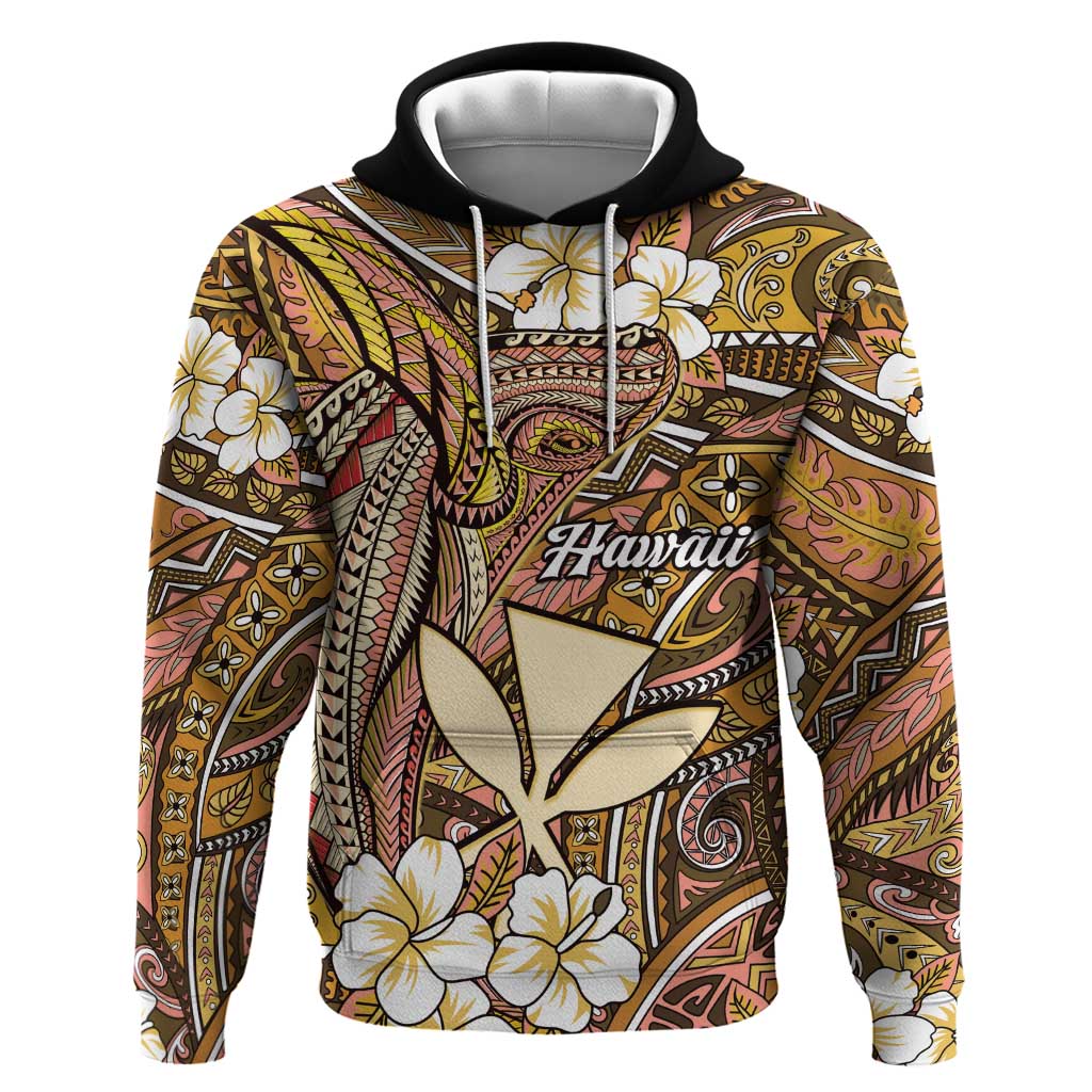 Personalised Hawaii Tribal Humpback Whale Zip Hoodie Melemele Hibiscus Seamless Pattern