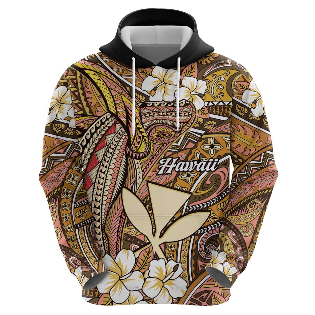 Personalised Hawaii Tribal Humpback Whale Zip Hoodie Melemele Hibiscus Seamless Pattern