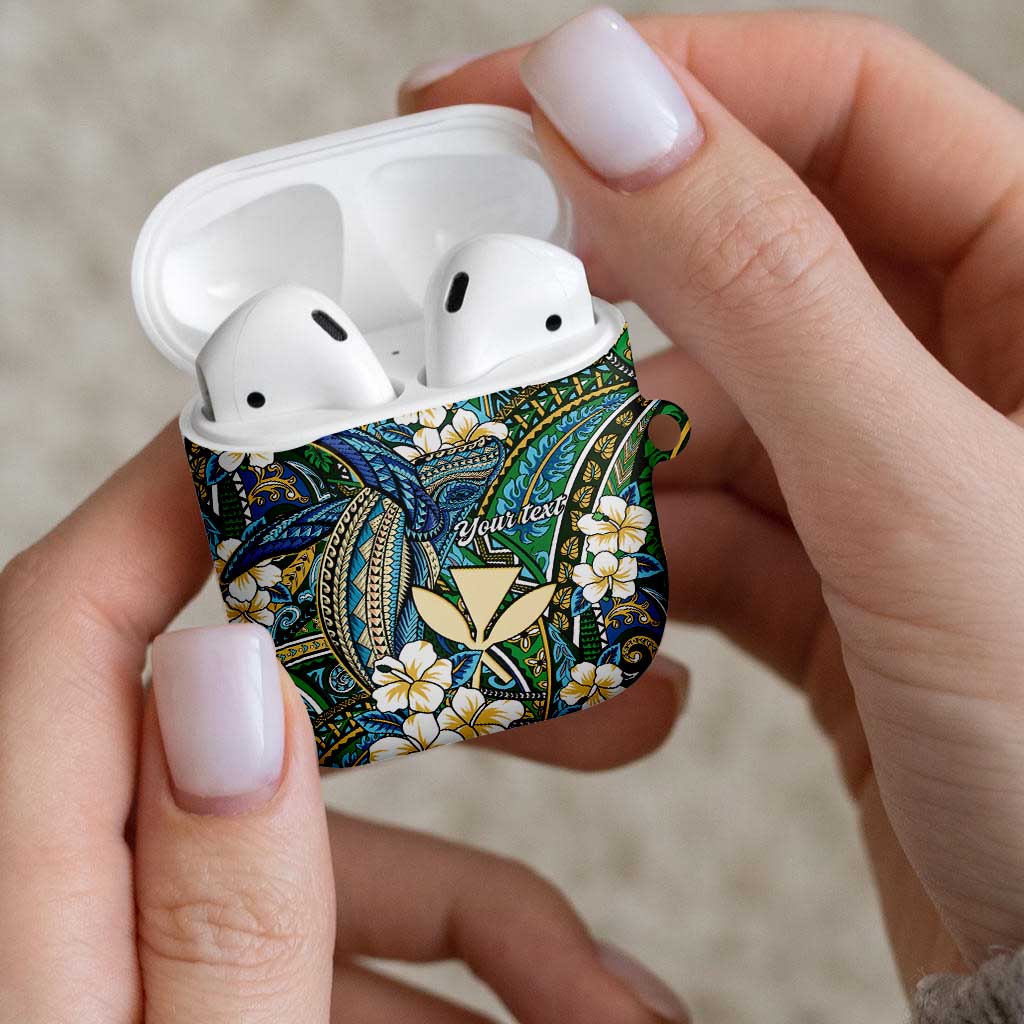 Personalised Hawaii Tribal Humpback Whale AirPods Case Omaomao Hibiscus Seamless Pattern
