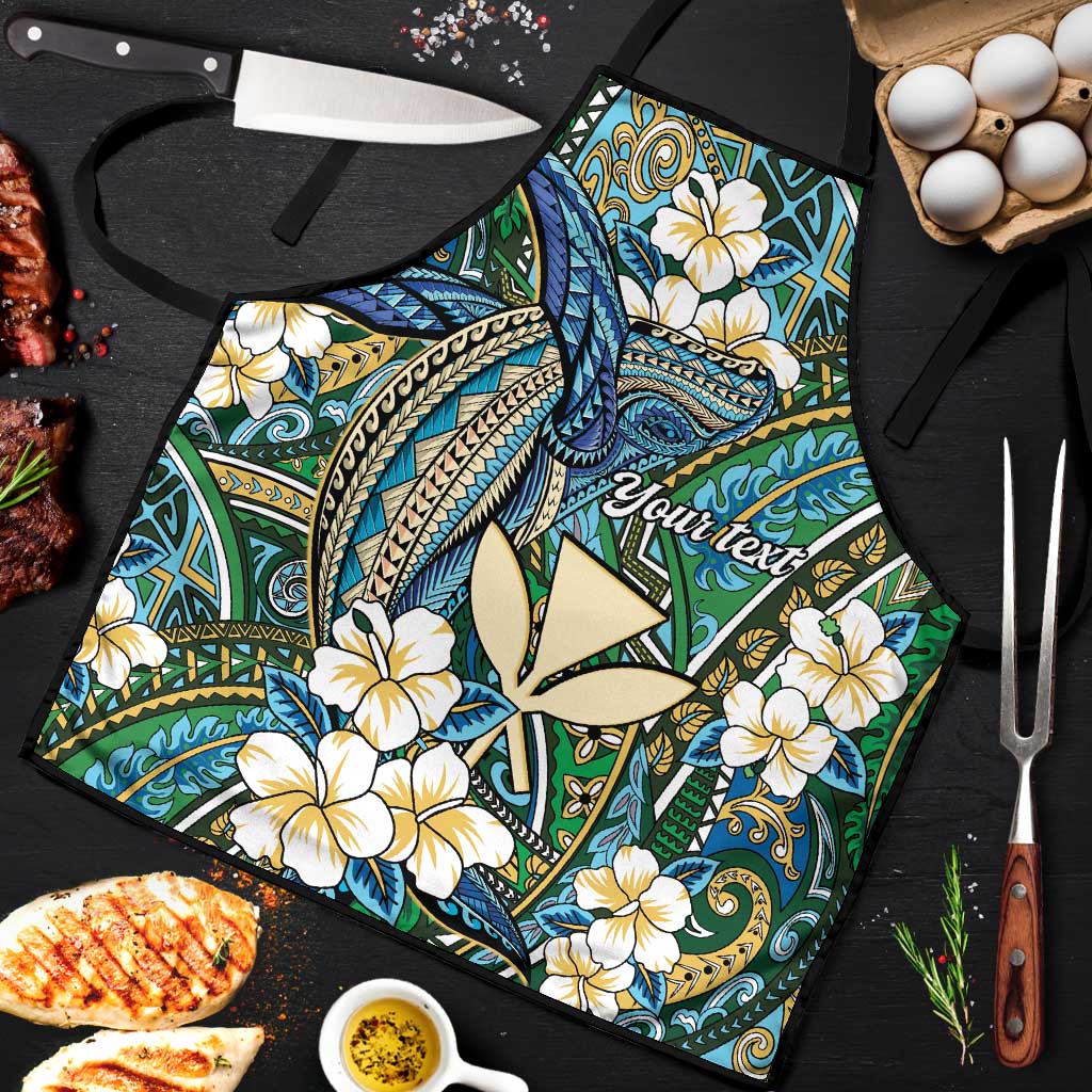 Personalised Hawaii Tribal Humpback Whale Apron Omaomao Hibiscus Seamless Pattern