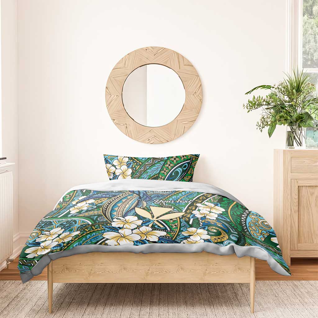 Personalised Hawaii Tribal Humpback Whale Bedding Set Omaomao Hibiscus Seamless Pattern