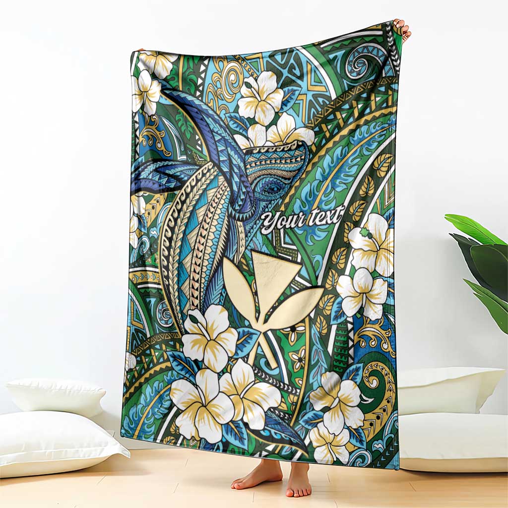 Personalised Hawaii Tribal Humpback Whale Blanket Omaomao Hibiscus Seamless Pattern