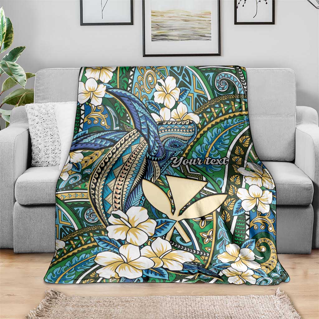 Personalised Hawaii Tribal Humpback Whale Blanket Omaomao Hibiscus Seamless Pattern