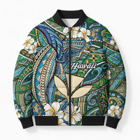 Personalised Hawaii Tribal Humpback Whale Bomber Puffer Jacket Omaomao Hibiscus Seamless Pattern