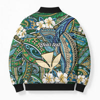 Personalised Hawaii Tribal Humpback Whale Bomber Puffer Jacket Omaomao Hibiscus Seamless Pattern