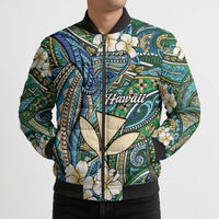 Personalised Hawaii Tribal Humpback Whale Bomber Puffer Jacket Omaomao Hibiscus Seamless Pattern