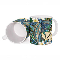 Personalised Hawaii Tribal Humpback Whale Ceramic Mug Omaomao Hibiscus Seamless Pattern