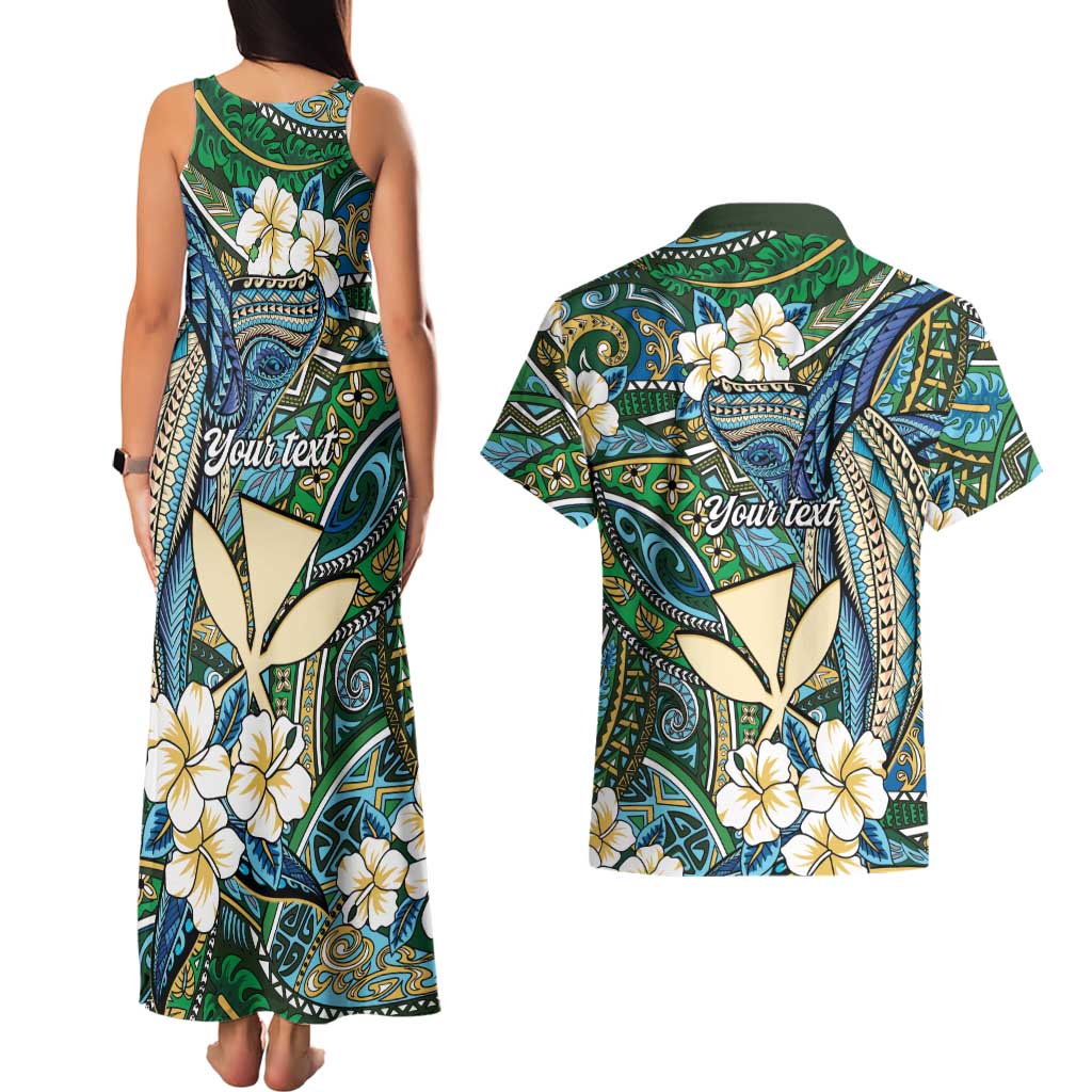 Personalised Hawaii Tribal Humpback Whale Couples Matching Tank Maxi Dress and Hawaiian Shirt Omaomao Hibiscus Seamless Pattern