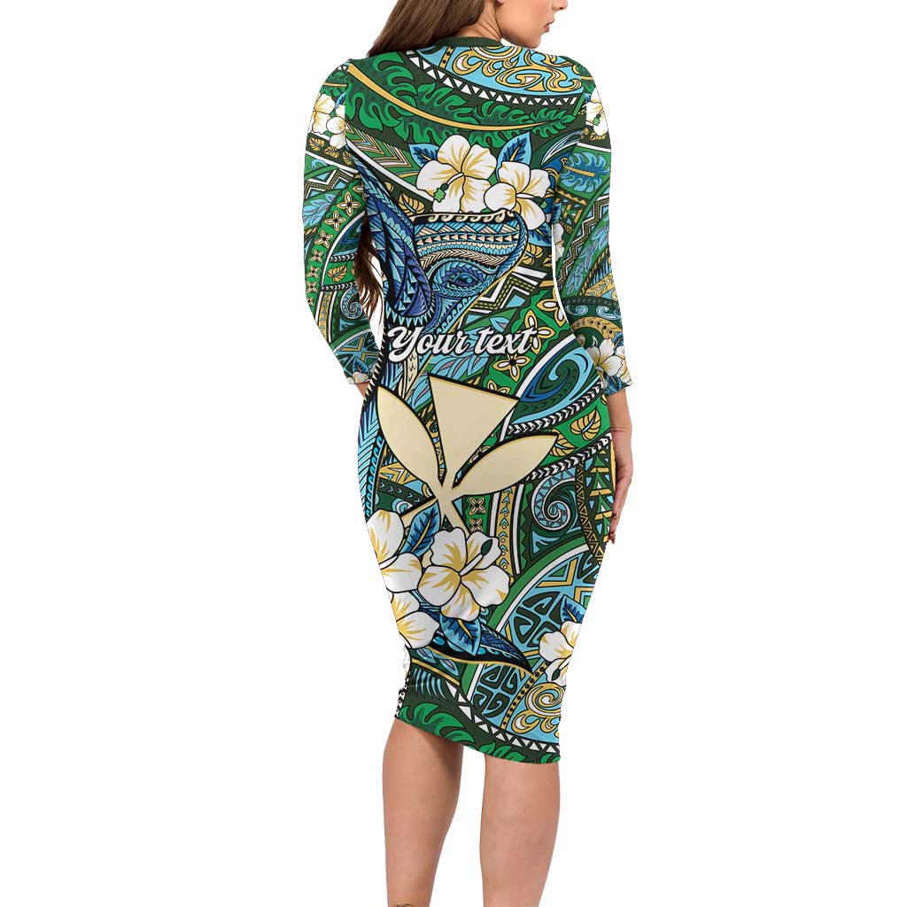 Personalised Hawaii Tribal Humpback Whale Family Matching Long Sleeve Bodycon Dress and Hawaiian Shirt Omaomao Hibiscus Seamless Pattern LT9 - Polynesian Pride