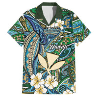 Personalised Hawaii Tribal Humpback Whale Family Matching Mermaid Dress and Hawaiian Shirt Omaomao Hibiscus Seamless Pattern LT9 Dad's Shirt - Short Sleeve Green - Polynesian Pride