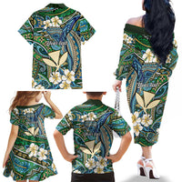 Personalised Hawaii Tribal Humpback Whale Family Matching Off The Shoulder Long Sleeve Dress and Hawaiian Shirt Omaomao Hibiscus Seamless Pattern LT9 - Polynesian Pride
