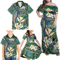 Personalised Hawaii Tribal Humpback Whale Family Matching Off Shoulder Maxi Dress and Hawaiian Shirt Omaomao Hibiscus Seamless Pattern LT9 - Polynesian Pride