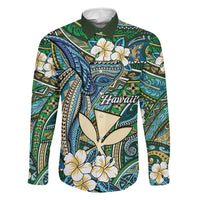 Personalised Hawaii Tribal Humpback Whale Family Matching Off Shoulder Maxi Dress and Hawaiian Shirt Omaomao Hibiscus Seamless Pattern LT9 Dad's Shirt - Long Sleeve Green - Polynesian Pride