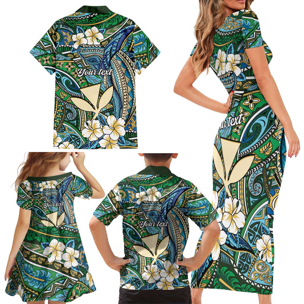 Personalised Hawaii Tribal Humpback Whale Family Matching Short Sleeve Bodycon Dress and Hawaiian Shirt Omaomao Hibiscus Seamless Pattern LT9 - Polynesian Pride