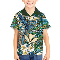 Personalised Hawaii Tribal Humpback Whale Family Matching Short Sleeve Bodycon Dress and Hawaiian Shirt Omaomao Hibiscus Seamless Pattern LT9 Son's Shirt Green - Polynesian Pride