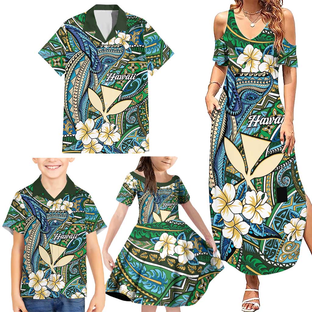 Personalised Hawaii Tribal Humpback Whale Family Matching Summer Maxi Dress and Hawaiian Shirt Omaomao Hibiscus Seamless Pattern LT9 - Polynesian Pride