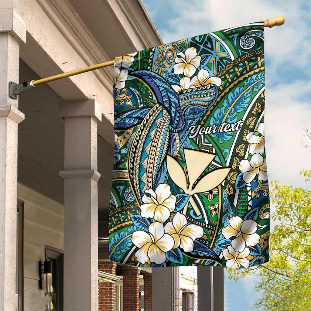 Personalised Hawaii Tribal Humpback Whale Garden Flag Omaomao Hibiscus Seamless Pattern