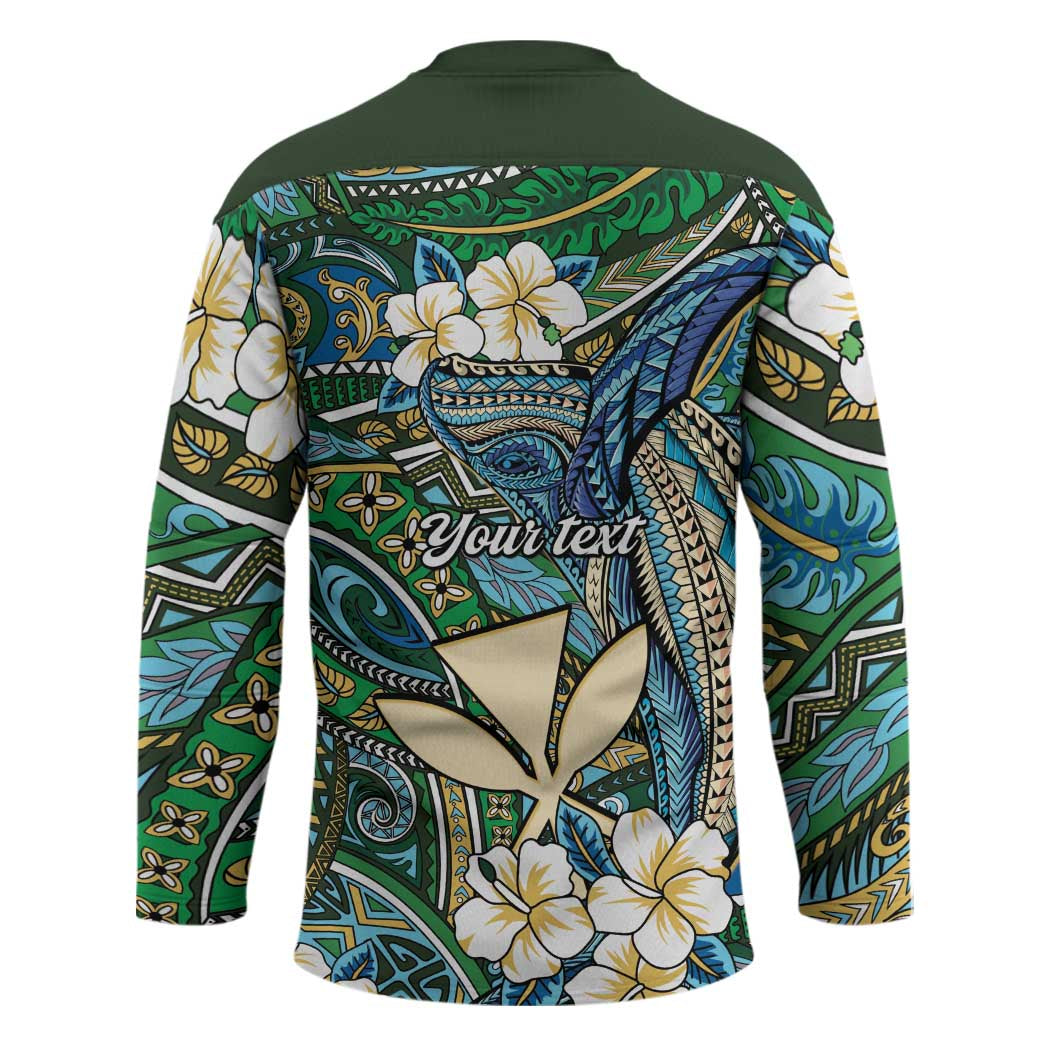 Personalised Hawaii Tribal Humpback Whale Hockey Jersey Omaomao Hibiscus Seamless Pattern