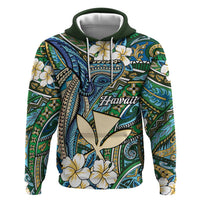 Personalised Hawaii Tribal Humpback Whale Hoodie Omaomao Hibiscus Seamless Pattern
