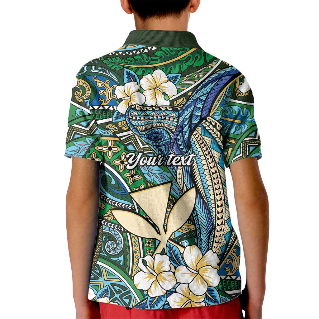 Personalised Hawaii Tribal Humpback Whale Kid Polo Shirt Omaomao Hibiscus Seamless Pattern