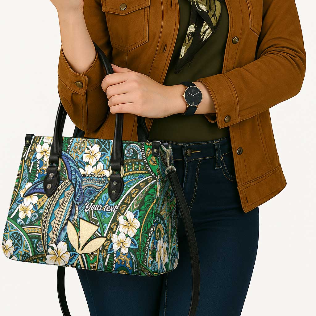 Personalised Hawaii Tribal Humpback Whale Leather Bag Omaomao Hibiscus Seamless Pattern