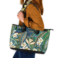 Personalised Hawaii Tribal Humpback Whale Leather Tote Bag Omaomao Hibiscus Seamless Pattern
