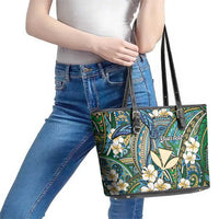 Personalised Hawaii Tribal Humpback Whale Leather Tote Bag Omaomao Hibiscus Seamless Pattern