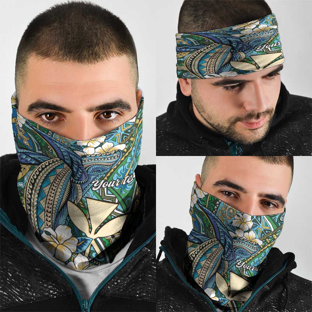 Personalised Hawaii Tribal Humpback Whale Neck Gaiter Omaomao Hibiscus Seamless Pattern