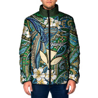 Personalised Hawaii Tribal Humpback Whale Padded Jacket Omaomao Hibiscus Seamless Pattern