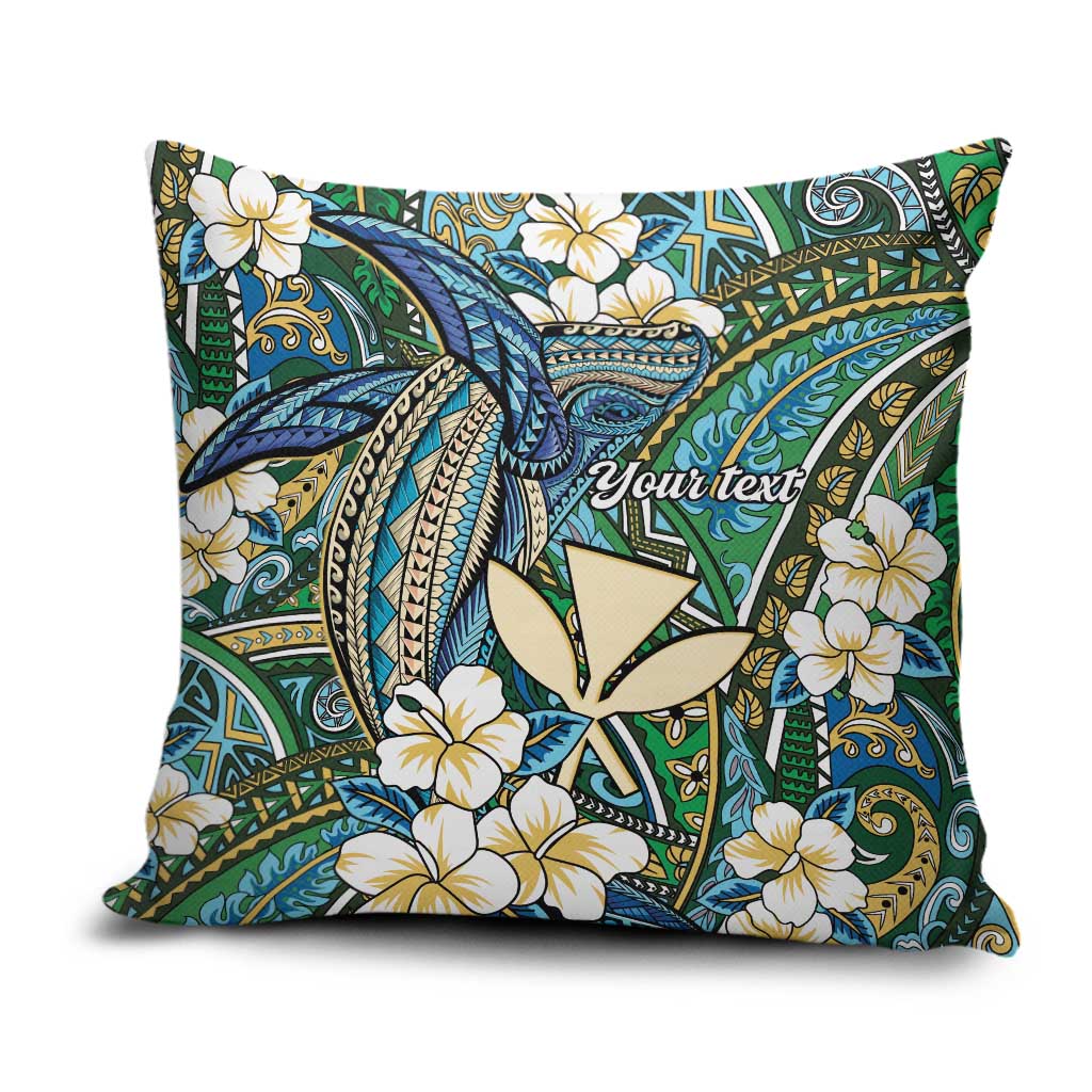 Personalised Hawaii Tribal Humpback Whale Pillow Cover Omaomao Hibiscus Seamless Pattern