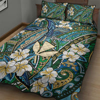 Personalised Hawaii Tribal Humpback Whale Quilt Bed Set Omaomao Hibiscus Seamless Pattern