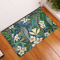 Personalised Hawaii Tribal Humpback Whale Rubber Doormat Omaomao Hibiscus Seamless Pattern