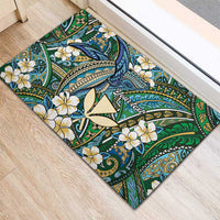 Personalised Hawaii Tribal Humpback Whale Rubber Doormat Omaomao Hibiscus Seamless Pattern