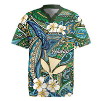 Personalised Hawaii Tribal Humpback Whale Rugby Jersey Omaomao Hibiscus Seamless Pattern