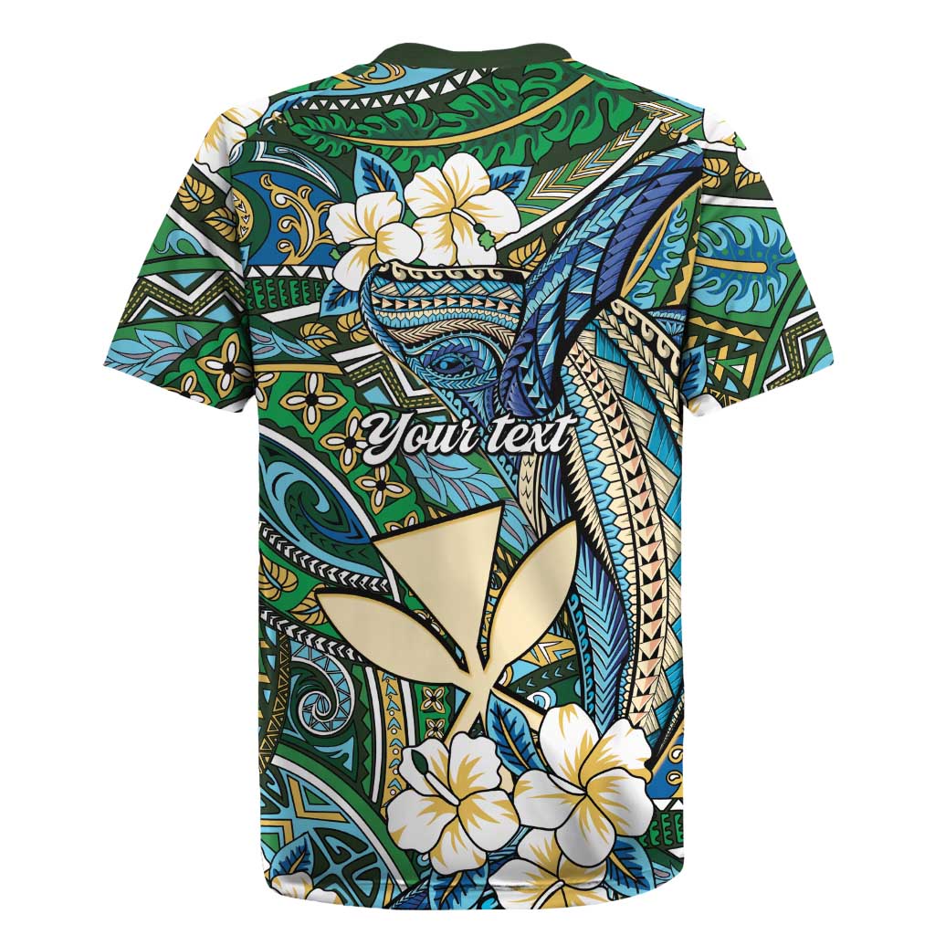 Personalised Hawaii Tribal Humpback Whale Rugby Jersey Omaomao Hibiscus Seamless Pattern