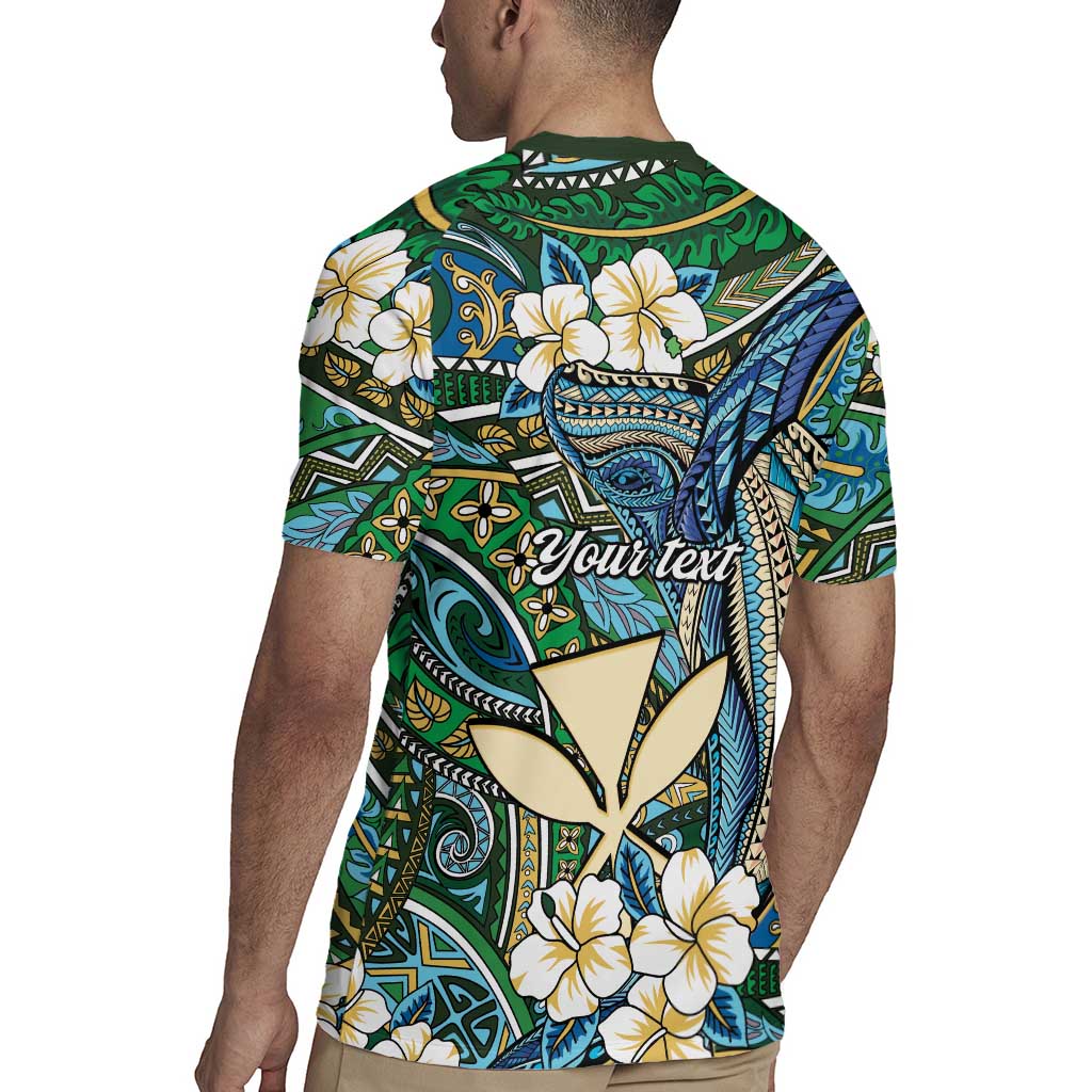 Personalised Hawaii Tribal Humpback Whale Rugby Jersey Omaomao Hibiscus Seamless Pattern