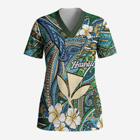 Personalised Hawaii Tribal Humpback Whale Scrub Top Omaomao Hibiscus Seamless Pattern