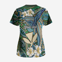 Personalised Hawaii Tribal Humpback Whale Scrub Top Omaomao Hibiscus Seamless Pattern
