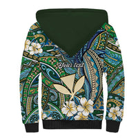 Personalised Hawaii Tribal Humpback Whale Sherpa Hoodie Omaomao Hibiscus Seamless Pattern
