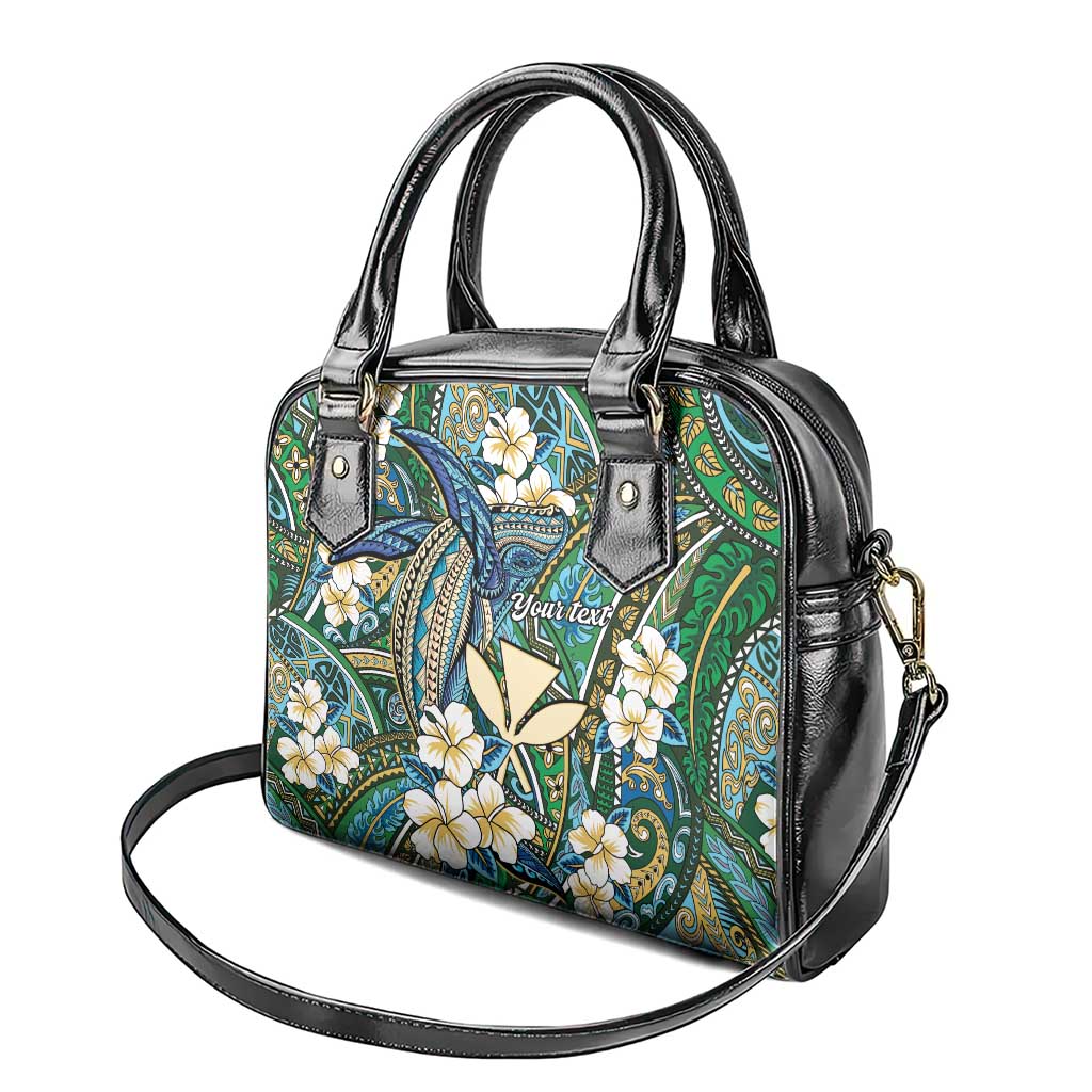 Personalised Hawaii Tribal Humpback Whale Shoulder Handbag Omaomao Hibiscus Seamless Pattern