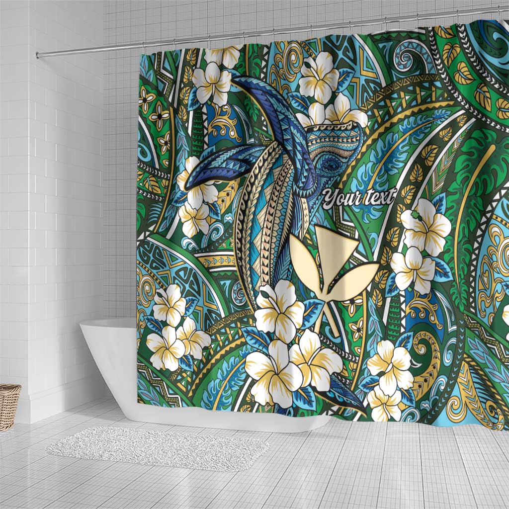 Personalised Hawaii Tribal Humpback Whale Shower Curtain Omaomao Hibiscus Seamless Pattern
