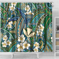 Personalised Hawaii Tribal Humpback Whale Shower Curtain Omaomao Hibiscus Seamless Pattern