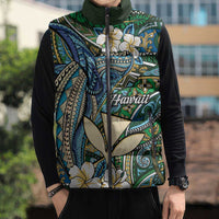 Personalised Hawaii Tribal Humpback Whale Sleeveless Puffer Jacket Omaomao Hibiscus Seamless Pattern