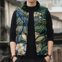 Personalised Hawaii Tribal Humpback Whale Sleeveless Puffer Jacket Omaomao Hibiscus Seamless Pattern
