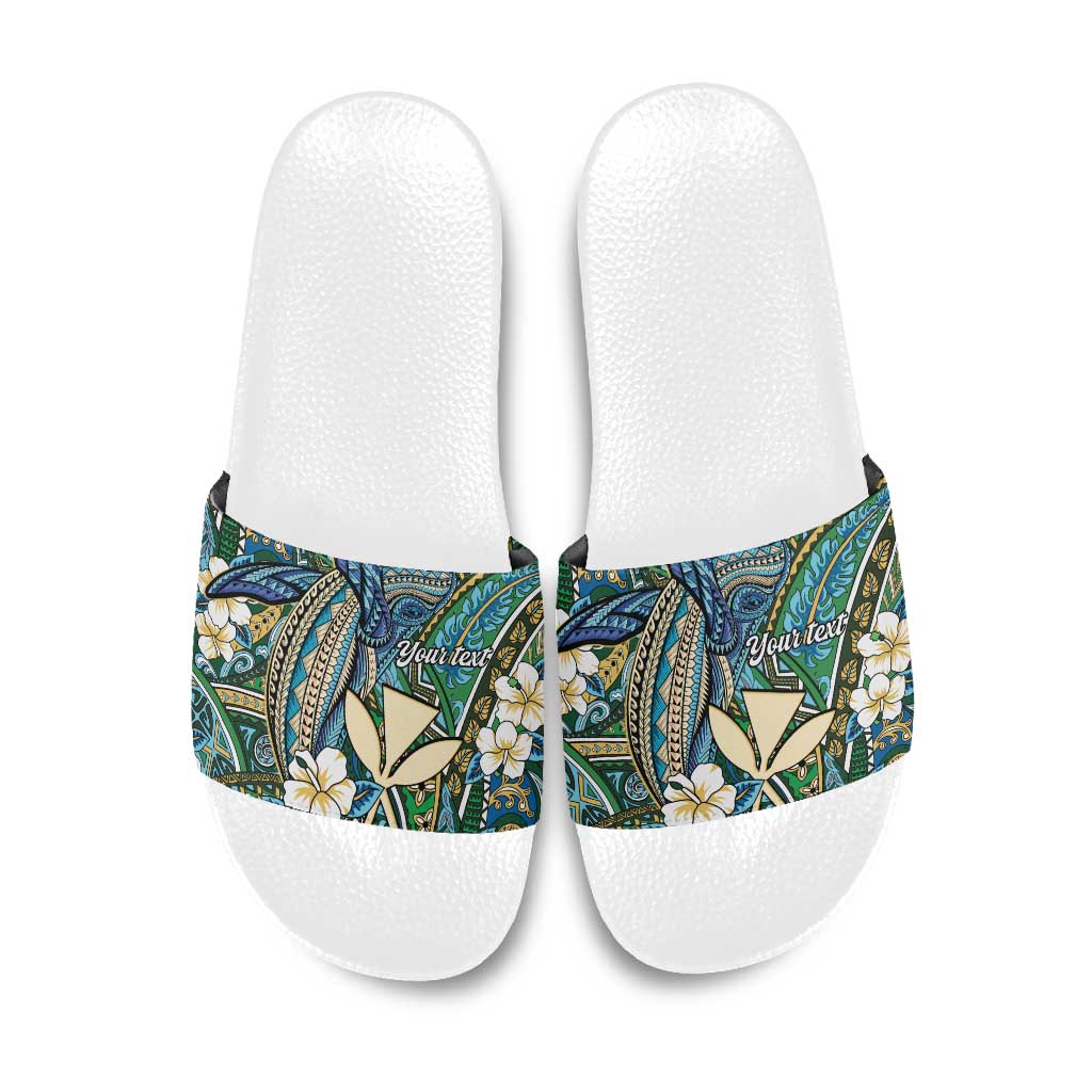 Personalised Hawaii Tribal Humpback Whale Slide Sandals Omaomao Hibiscus Seamless Pattern