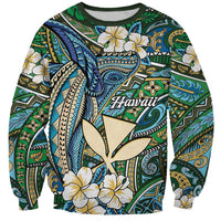 Personalised Hawaii Tribal Humpback Whale Sweatshirt Omaomao Hibiscus Seamless Pattern
