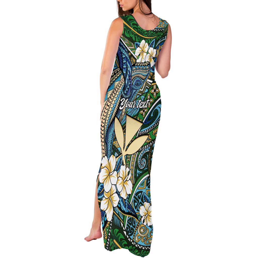 Personalised Hawaii Tribal Humpback Whale Tank Maxi Dress Omaomao Hibiscus Seamless Pattern