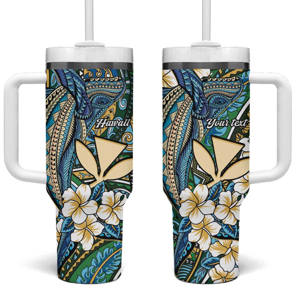 Personalised Hawaii Tribal Humpback Whale Tumbler With Handle Omaomao Hibiscus Seamless Pattern